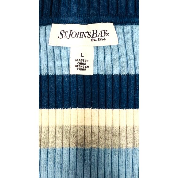 St. John's Bay Women’s LARGE V-Neck Striped Sweater Long Sleeve Blue & White - Picture 3 of 5